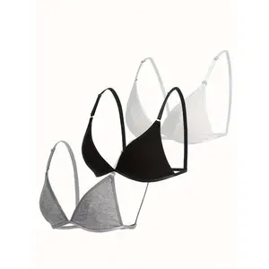Women's Plain Ribbed Wireless Triangle Bra, Adjustable Spaghetti Strap Push Up Lingerie Top, Soft Comfortable Lingerie for All Seasons