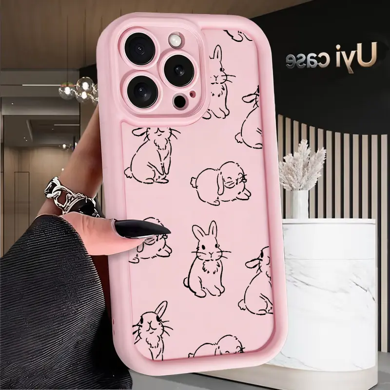 Cute Bunny Case for iPhone 17 Air 16 Pro Max 15 Plus 14 13 12 11 X XS Shockproof Soft Silicone Cover with Advanced Fashion Design