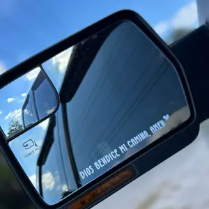 ‘DIOS BENDICE MI CAMINO, AMEN’ — Mini prayer when you are on the road. VINYL DECAL FOR CAR MIRRORS AND ACCESSORIES, Ideal for Safe Driving. Truck Sticker Bumper Sticker Windshield Sticker