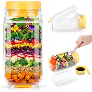 2026 New Side-Opening Salad Mason Jar, Leakproof Container, Upgrade Leak-Proof Portable Meal Prep Container with Dressing Compartment, Perfect for Home, Office & Travel Lunches