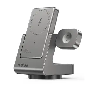 3-in-1 Wireless Charging Station with Removable 5000mAh Magnetic Power Bank for iPhone 12/13/14/15/16 Series, AirPods iWatch Series Wireless Charger