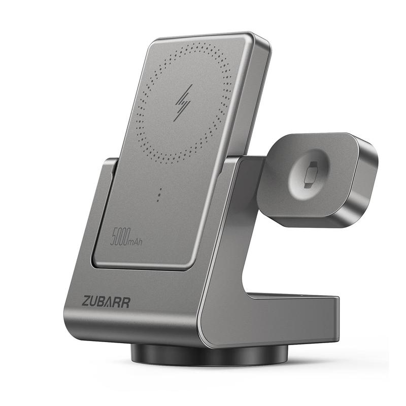 3-in-1 Wireless Charging Station with Removable 5000mAh Magnetic Power Bank for iPhone 12/13/14/15/16 Series, AirPods iWatch Series Wireless Charger