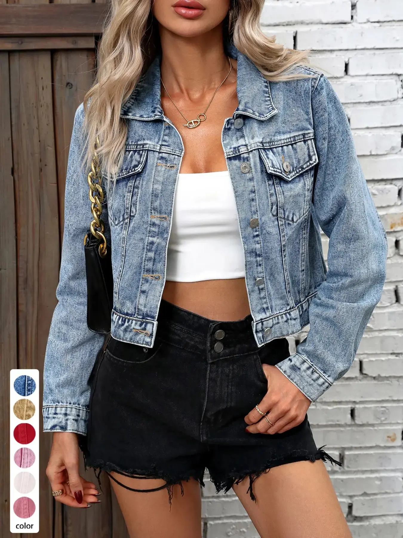 Women's Vintage Short Denim Jacket, Single Button Long Sleeve Denim Top, Casual Daily Wear, Stylish Short Denim Outerwear