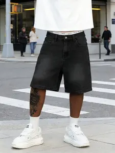 Men's Spring Summer New Fashion Streetwear Casual Washed Denim Shorts, Loose Fit Simple Jeans Half Pants, Stylish Mid-Thigh Jean Shorts