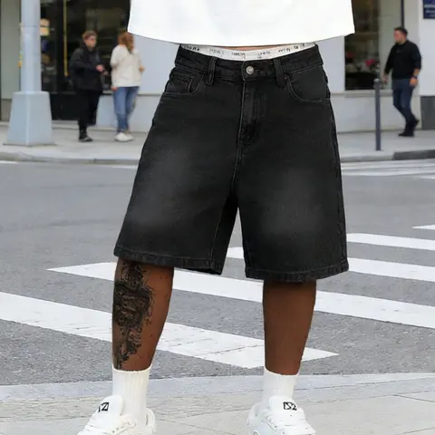 Men's Spring Summer Casual Washed Pocket Shorts, Streetwear Plain Loose-Fit Mid-Thigh Jeans Shorts Shorts With Pocket