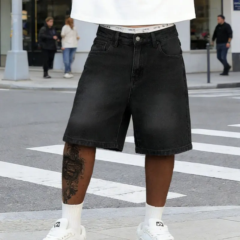Men's Spring Summer Casual Washed Pocket Shorts, Streetwear Plain Loose-Fit Mid-Thigh Jeans Shorts Shorts With Pocket