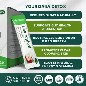 Nature's Sunshine Chlorophyll Stick Packs: Crisp Apple. Gut Health Hero- Detox, Reduce Bloat, Clear Skin, Support Digestion, Boost Energy Healthcare Sustainably Sourced