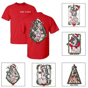 [ Christmas ] Side Action Christmas Red T-shirt, Patriotic Military Graphic Tee, Perfect Gift for Veterans and Soldiers, Unisex Cotton Short Sleeve Shirt for Daily Wear, Outdoor Activities & Casual Street Style
