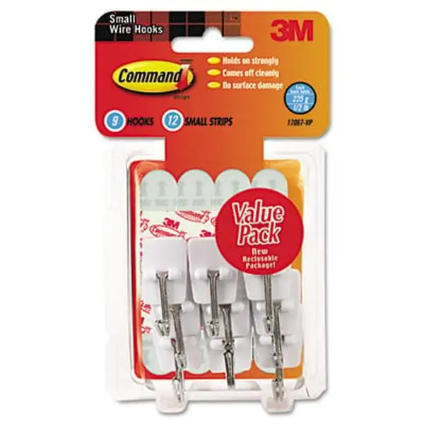 Command Adhesive Wall Organiser Hooks & Rails Value Pack - Small White Hooks, 1/2-lb Holding Capacity, 9-Pack, No Surface Damage