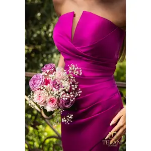 Asymmetric Strapless Front Slit Matte Satin Dress