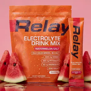 Relay Zero Sugar Electrolytes - Baja Gold Sea Salt | Hydration Drink Mix Powder Packets with Sodium, Magnesium Glycinate, Potassium & Trace Minerals | 15 Sticks