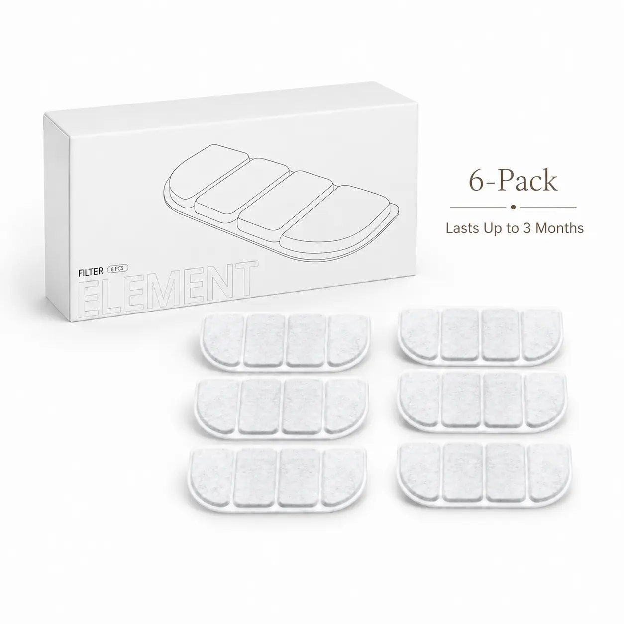 PurePod Replacement Filters for Cat Water Fountain, 6-Pack Filter Box, Up to 3 Months of Daily Use