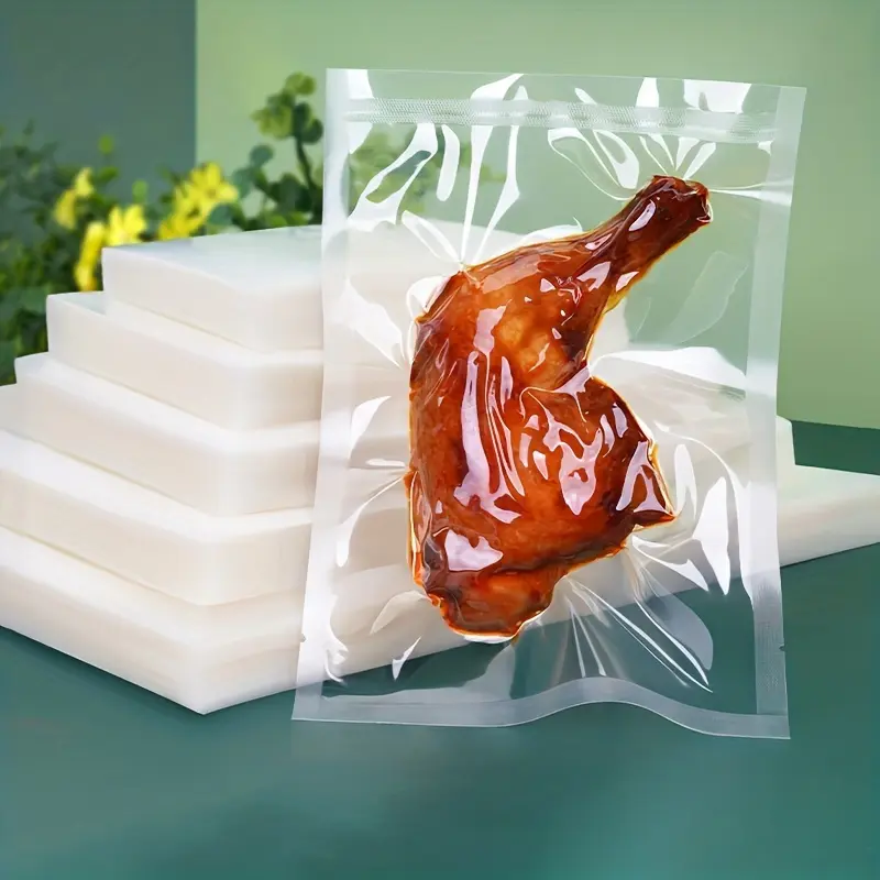 100pcs Transparent Vacuum Food Bags, Plastic Airtight Fresh-keeping Packaging Bags, Suction Bags, Vacuum Seal Bags, Deli Compression Bags Household, Commercial Plastic Bags, Suitable For Fruits, Cakes, Meat, Cereals, Seafood, Sauces