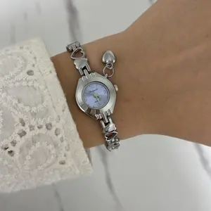 Retro Silver Blue dial Heart Charm Women Minimalist Watch Bracelet Stainless steel + gift bag