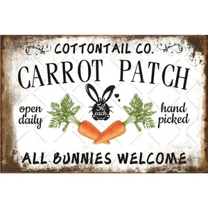 Carrot Patch All Bunnies Welcome Tin Sign Rabbit Easter Day Wall Art Plaque Carrot Wall Decor Carrot Metal tin sign