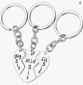 3PCS Sister Keychains Big Sis Middle Sis Little Sis Gifts Matching Heart Keychain for Sisters Christmas Birthday Gifts for Sisters