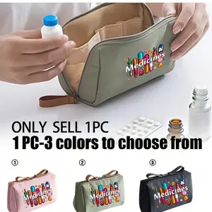 Portable Medicine Bag with 'medicine and Pills' Print, Compact First Aid Kit, Ideal for Daily Outdoor Travel Use, Essential Medical Accessory, Emergency Gear