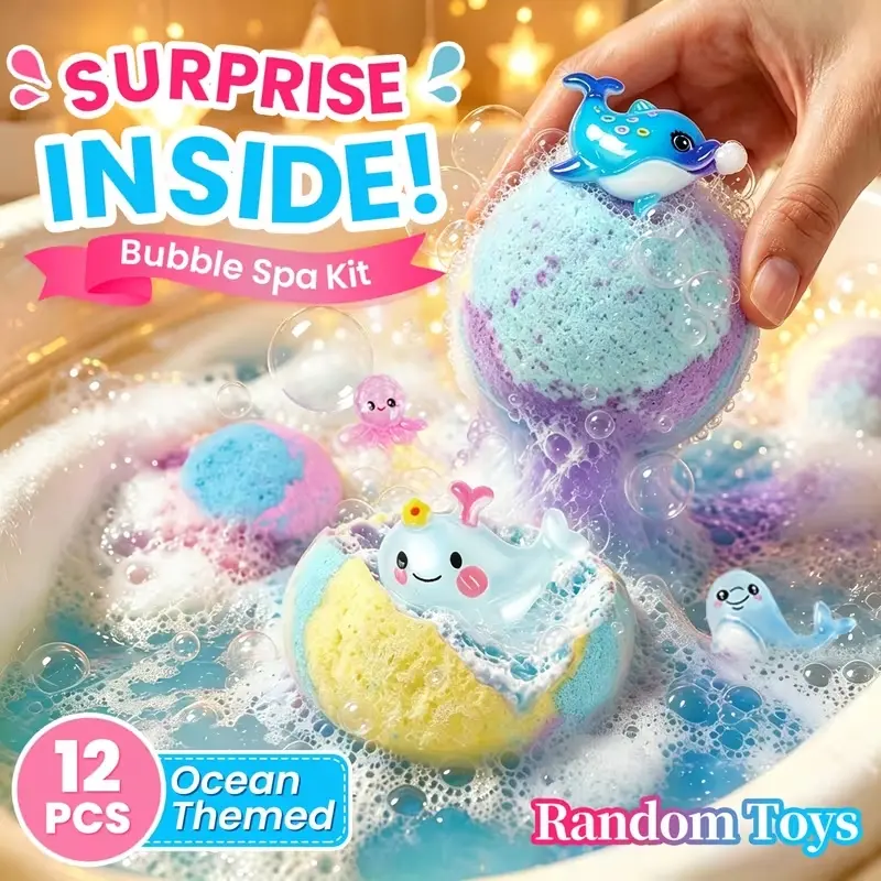 JIASLING Ocean Bath Ball Set (12pcs*60g) - Rich Foam Essential Oil Bath Bombs with Surprise Inside, Body Care Bathing Accessory, Perfect Gift for Women on Birthday or Anniversary
