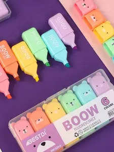 4Colors/Set Cute Mini Bear Style Highlighter Macaron Color Oblique Head Marker Kindergarten School Writing Tool