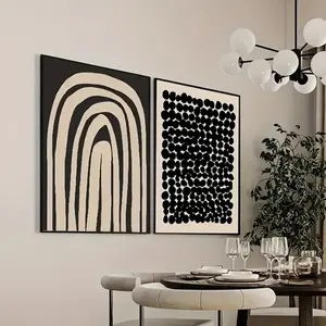 2pcs Abstract Geometric Poster with Wooden Frame, Minimalist Canvas Art Print, Wall Art for Living Room Modern Home Decor, Mdf Material