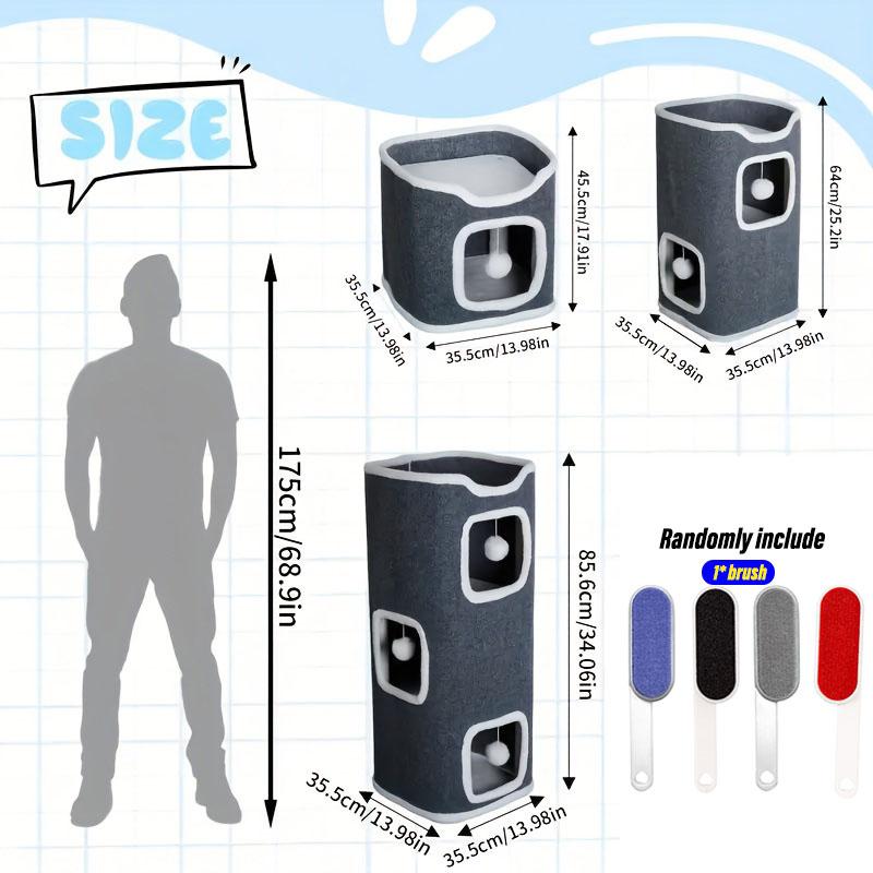 Foldable Multi-Level Cat Tree Tower For Indoor Cats, Scratch-Resistant Cat Furniture With Hanging Toy Ball, Soft Cozy Top Bed And Hideaway, 1/2/3 Tier, Ideal Holiday Gift For Cats