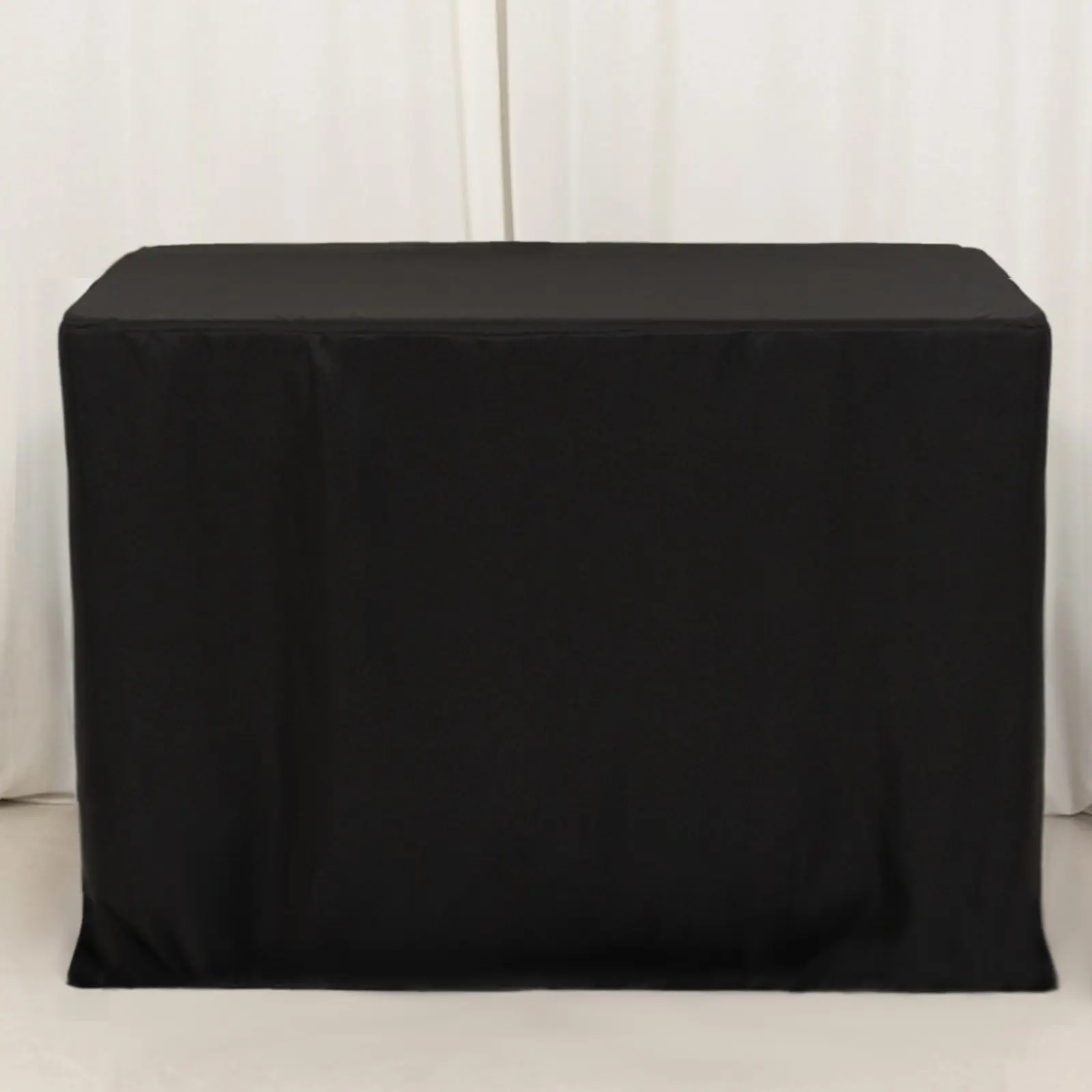 Black Fitted Polyester Rectangle Tablecloth - 48"x24"x42" Tall Fit, Decoration for Wedding, Ceremony, Event Use