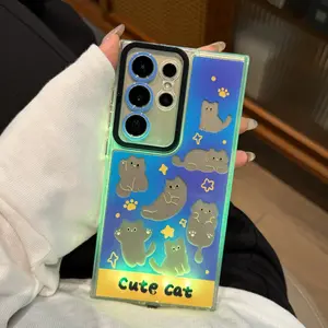 Sound-Control Glowing Blue Star Cat Phone Case, Hollow Cartoon Protective Cover, Unique Call Light, Couple Style, Fits Samsung Galaxy S26 S24 S25  S24 ULTRA A35 A36 A55 A56 S25 Ultra