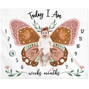 Baby Monthly Milestone Blanket Soft Comfortable Flannel Warm Home Essential Printed Blanket Men's and Women's Gifts