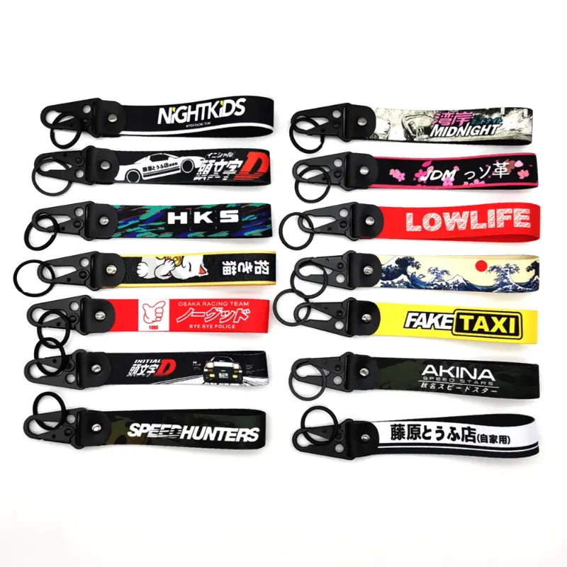 Car Decoration JDM Racing Keychain Car Style Wrist Key Chain Key Rings Key Holder Heat Transfer Process FOR FAKE TAXI LOW LIFE Accessories