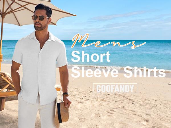 COOFANDY Men's Casual Button Down Shirts Short Sleeve Textured Summer Beach Shirt