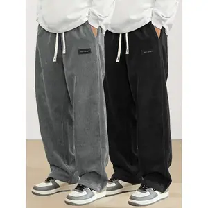 2pcs Men's Casual Two-Tone Corduroy Pants, Loose Fit Sweatpants, Vintage Texture, Comfortable Wear, Straight Leg, Mid Waist, Solid Color, Suitable for Leisure