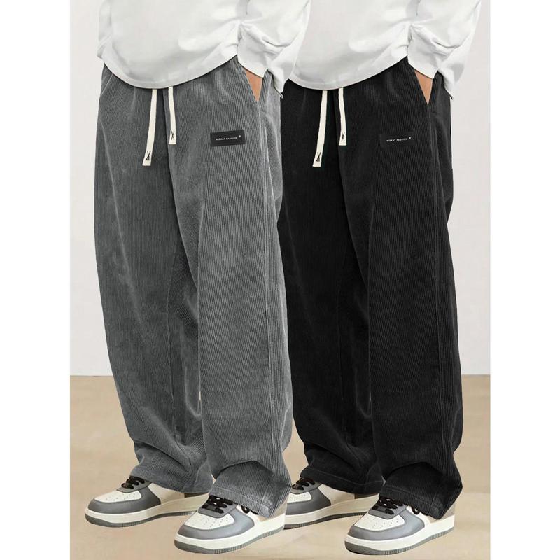 2pcs Men'S Casual Two-Tone Corduroy Pants, Men's Sweatpants Loose Fit, Vintage Texture, Comfortable Wear, Straight Leg, Mid Waist, Solid Color, Comfortable Leisurewear|Vintage Corduroy|Polyester Corduroy