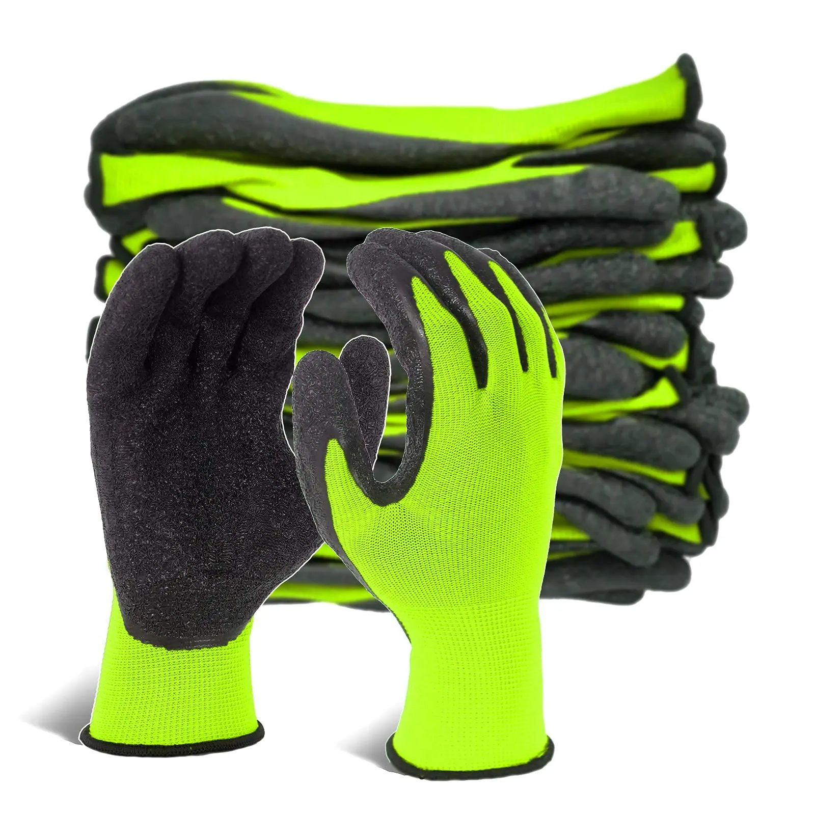 Evridwear Crinkle Latex Coated Safety Gloves - Multi-Use for Men & Women: Construction, Warehouse, Gardening, Assembly, Landscaping, 12 pair