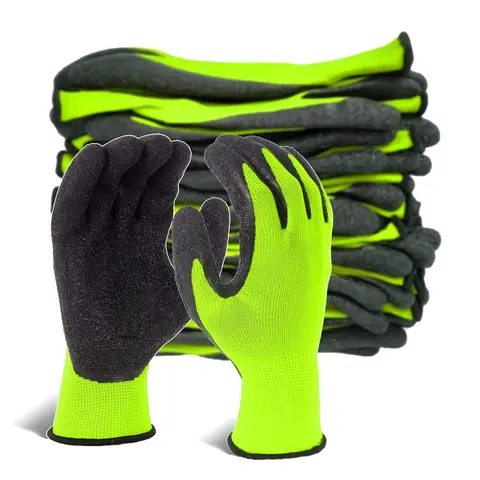Evridwear Crinkle Latex-Rubber Coated Cuff Safety Enhanced Grip Gloves - 12-Pair, Anti-Scratch, Ambidextrous, for Men, Construction, Gardening