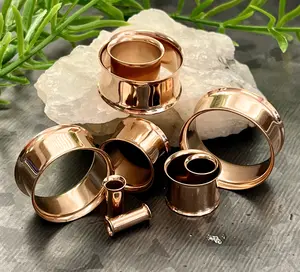 PAIR of Beautiful Rose Gold Plated Double Flare Tunnels/Plugs - Gauges - 8g (3.2mm) thru 1" (25mm)