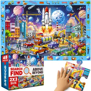 QUOKKA Kids' Floor Search & Find Puzzle - 2x3 FT Urban City Observational Scene, 48 Large Pieces, Construction, Galaxy, Space Play & Build Toy