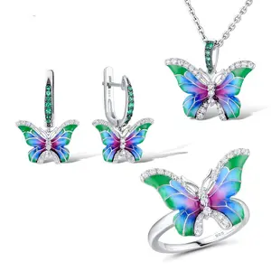 Colorful Epoxy Enamel Paint Ring, Butterfly Accents Metal Costume Jewelry Ring, Butterfly Accents Rings, Metal Butterfly Rings