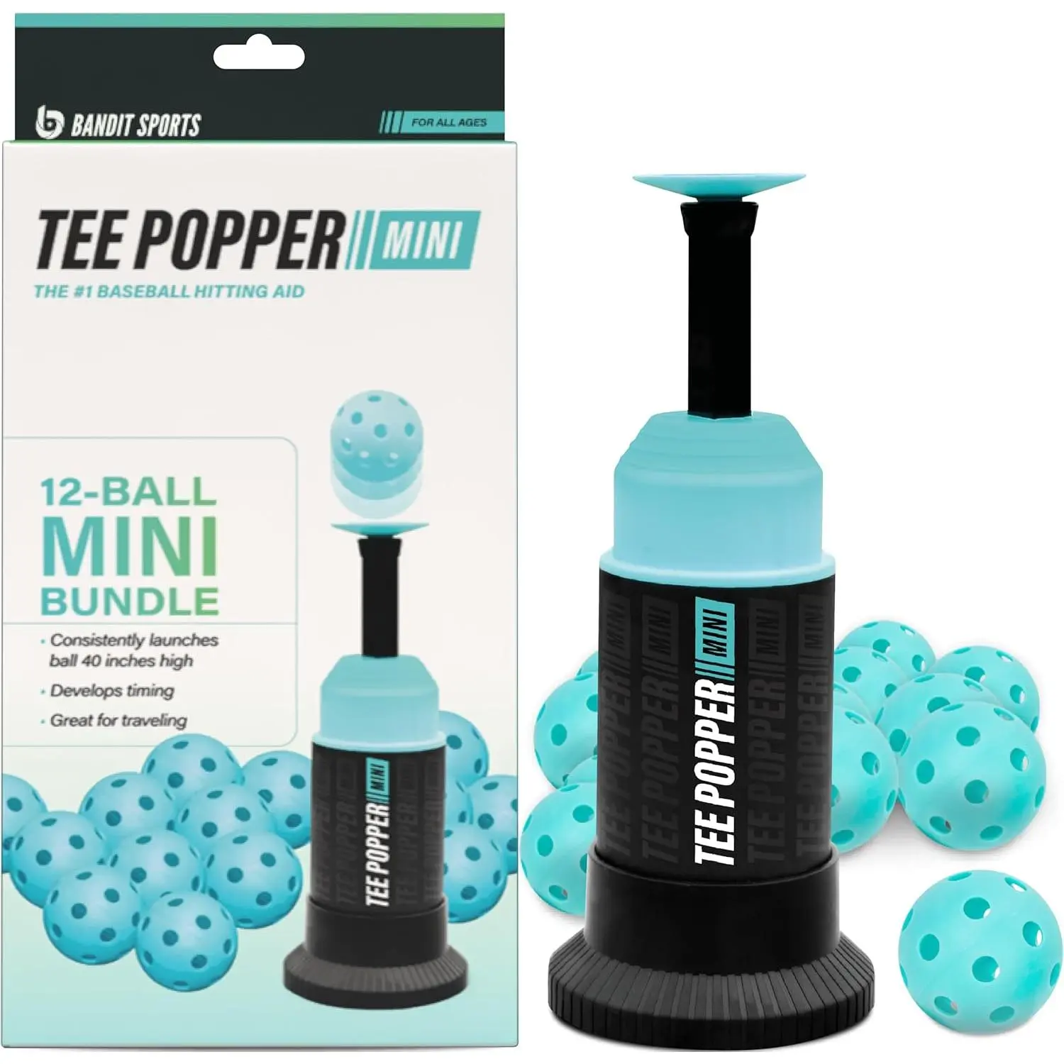 Baseball Training Mini Tee Popper Bundle - Hitting Trainer & Training Equipment for Baseball Practice, Batting Tool for Swings (12 Popper Balls Included)