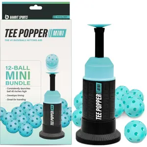 Baseball Training Mini Tee Popper Bundle, Hitting Tee for Perfect Swings, Batting Equiptment for Practicing Hitting Without a Pitcher (12 Popper Balls Included)