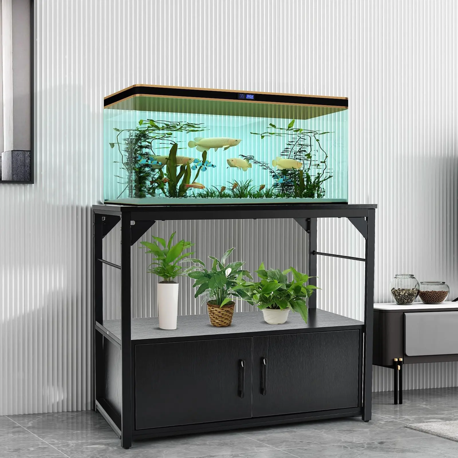 40 Gallon Fish Tank Stand Metal Frame Aquarium Stand with Storage Cabinet, Fish  Tank with Stand for Fish Tank Accessories Storage for Fish Lovers, 660LBS  Capacity Black 36.6" L*18.9" W Tabletop -