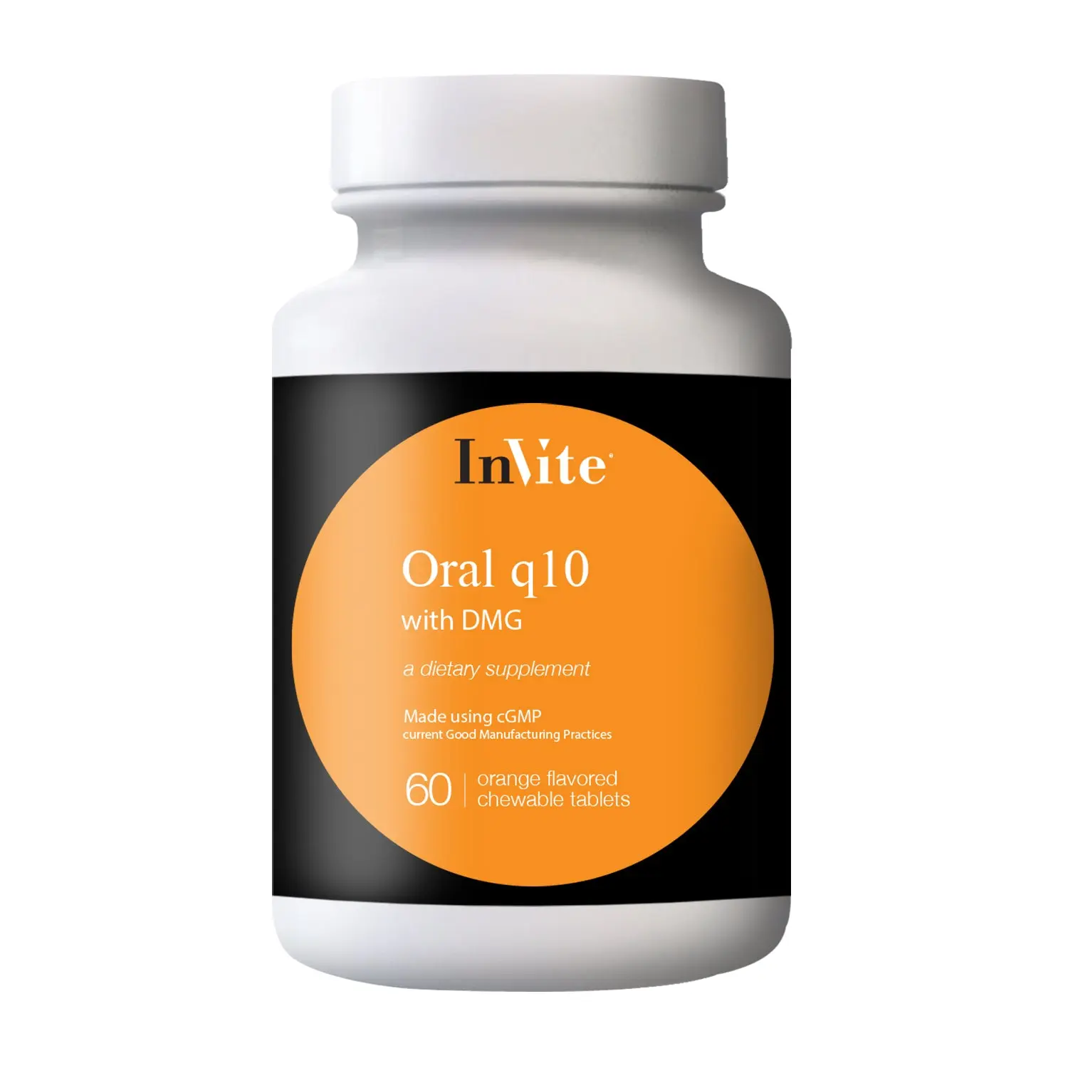 Invite Oral Q10 with DMG - 60 Orange Flavored Chewable Tablets for Heart Health, Immune Function, and Energy Production