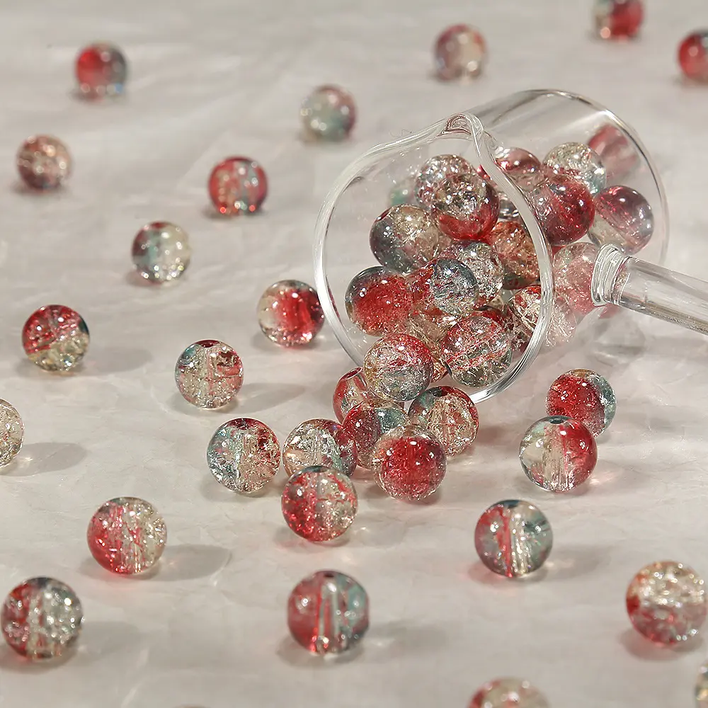 Glass Ice Crack Explosion Beads, Handmade DIY Bracelet Jewelry Materials for DIY Bead Art