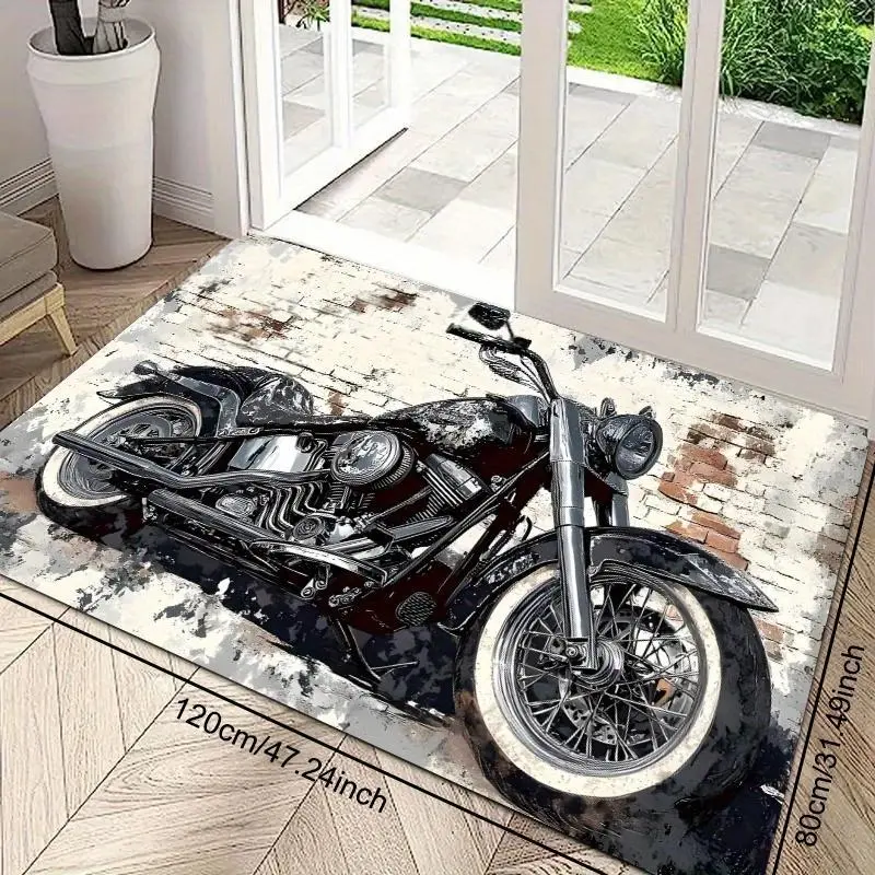 1pc Flannel Texture Motorcycle Entrance Floor Mat - 0.39in Polyester Sponge Base, Durable, Wear-Resistant, Quick-Drying, Suitable for Indoor-Outdoor Use (Kitchen, Restroom), One-Piece