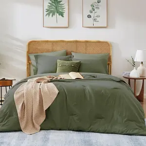 Olive Green Twin XL Comforter, 5 Dark Green Comforter - Twin Comforter, Sheet, Flat Sheet, 2 Pillow Shams, 2 Pillowcases, Warm