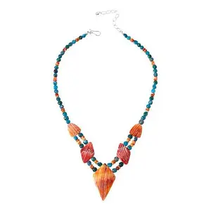 Mine Finds by Jay King Spiny Oyster Shell and Blue Apatite Beaded Station Necklace