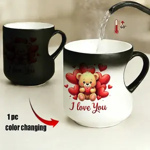 Heart Handle Teddy Bear Color-Changing Mug, 11oz/330ML Thermosensitive Ceramic Cup, Ideal for Coffee & Tea, Perfect Gift for Mom