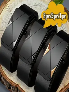 Men's Casual PU Leather Belt Set, Automatic Buckle Design, Elegant Style, Ideal Gift for Jeans & Business, All Season Wear, Versatile Use