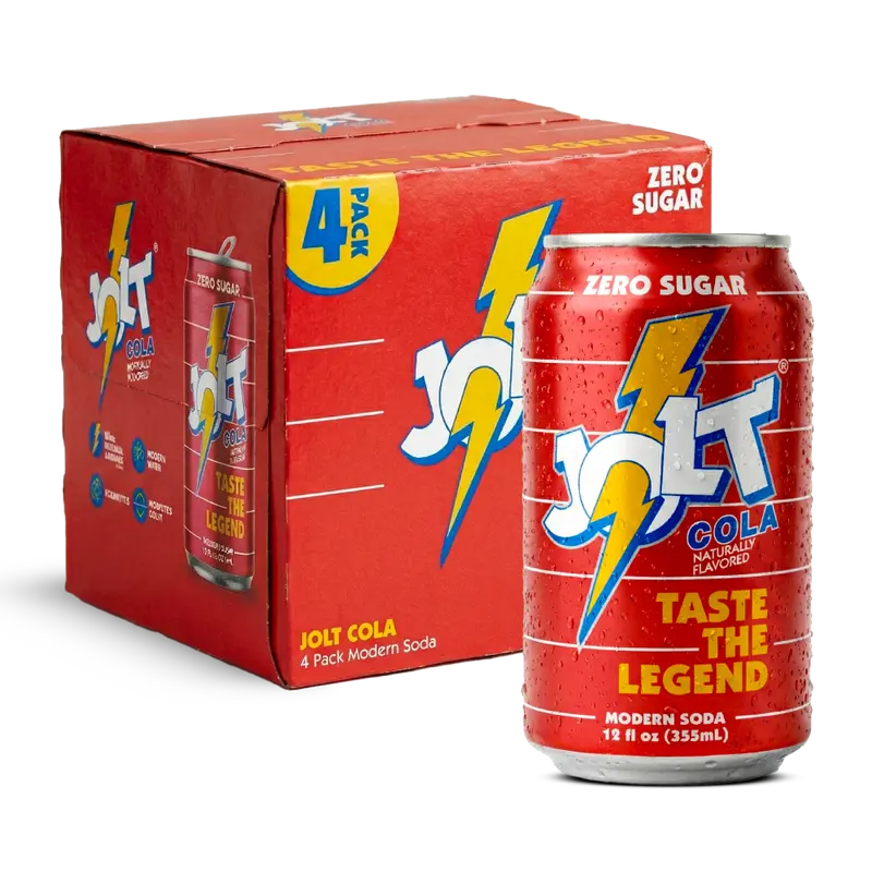 JOLT Modern Soda - Zero Sugar, 80mg Caffeine, Vitamins B6 B12 B5, Prebiotics, Taurine, Alpha GPC, Green Coffee Bean Caffeine, No Fruit Juice, 1g Prebiotic Fiber, 12 fl oz (4 cans)