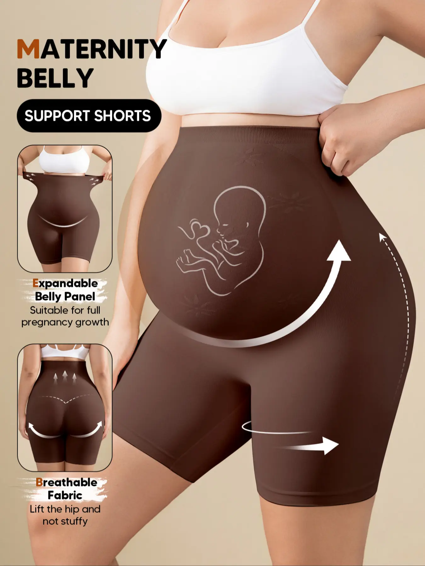 Maternity High Waist Belly Support Shorts, Expandable Panel Pregnancy Underwear, Maternity Undies, Breathable Anti-Chafing Tummy Shaper, Pregnancy Shapewear, Maternity Clothes, Prenatal Underwear, Espresso Color