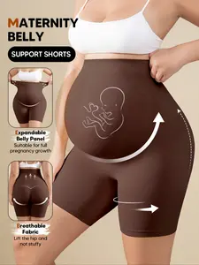 Maternity High Waist Belly Support Shorts, Expandable Panel Pregnancy Underwear, Breathable Anti-Chafing Tummy Shaper, Pregnancy Shapewear, Espresso Color